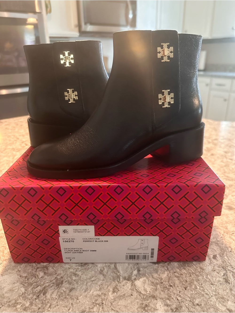 Tory Burch Black Leather Logo Ankle Booties
